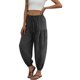 thumbnail image 4 of Pantalones de cintura elástica para las mujeres Color sólido empaquetado pies cordón longitud completa cónico Jogger bolsillos pantalones verde oliva mujeres, 4 of 6
