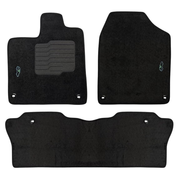 Carpet Floor Mats For 2016 to 2022 Honda Pilot Front and Second Row with Heel Pad and Retention Clips, Black - ecoMats
