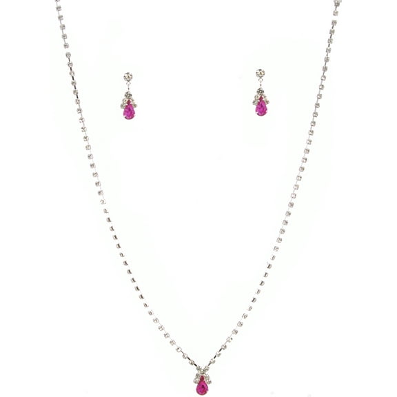 Fashion Jewelry Set Silver Plating Fuchsia Rhinestone Necklace Earrings Set