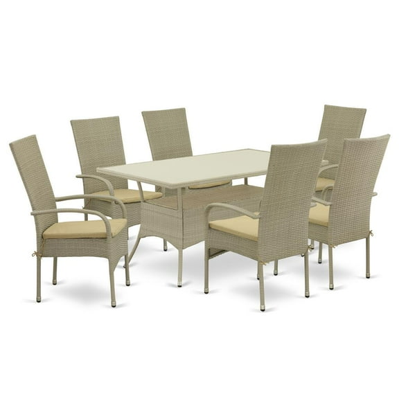 East West Furniture Wicker Patio Set Natural Linen, OSOS7-03A