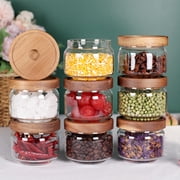 8 Pcs Spice Containers 8.5oz Glass Spice Jars With Acacia Lid and Labels - Stackable Empty Round Spice Canister for Kitchen