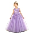 thumbnail image 3 of lnmuld Girls Solid Color Lace Beaded Tulle Long formal Evening Dress Sleeveless Size:7-8 Years, 3 of 4