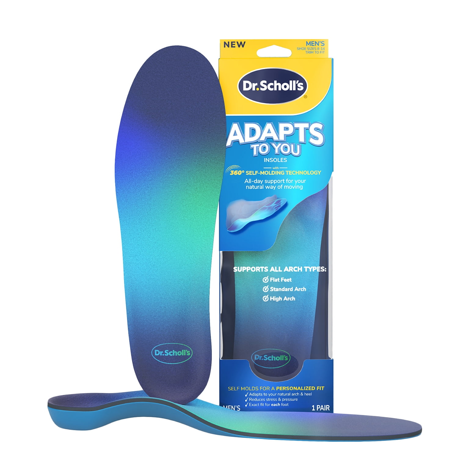 (2 pack) Dr. Scholl’s Adapts to You Insoles for Men with Self-Molding Foam, Size 8-14