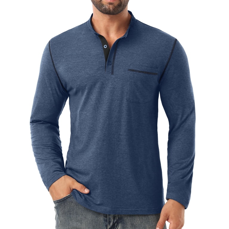 GIRUNS Men's Long Sleeve Henley with Pocket photo 5
