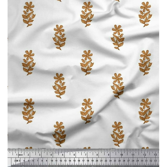 Soimoi Rayon Crepe Fabric Leaves & Floral Block Print Fabric by The Yard 46 Inch Wide