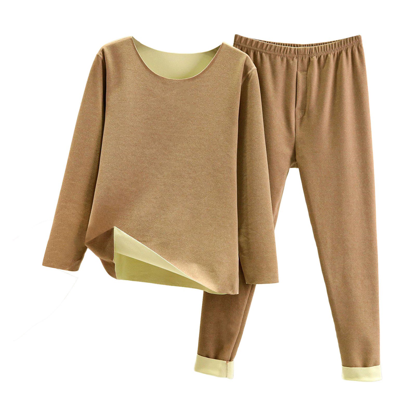 Xudanell Boys Winter Outfits Teenagers Warm Underwear Fleece Lined Boys Thermals Base Layer Kids Clothes Khaki 17 Years