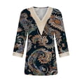 thumbnail image 3 of Tmtolofot Floral Printed Tops For Women Ladies Lace V-Neck T-Shirt Loose 3/4 Sleeve Cover Up 2024 Summer Fashion Top Womens Loose Casual T-Shirt Cute Party Tees,2_Multicolor,3X-Large, 3 of 4