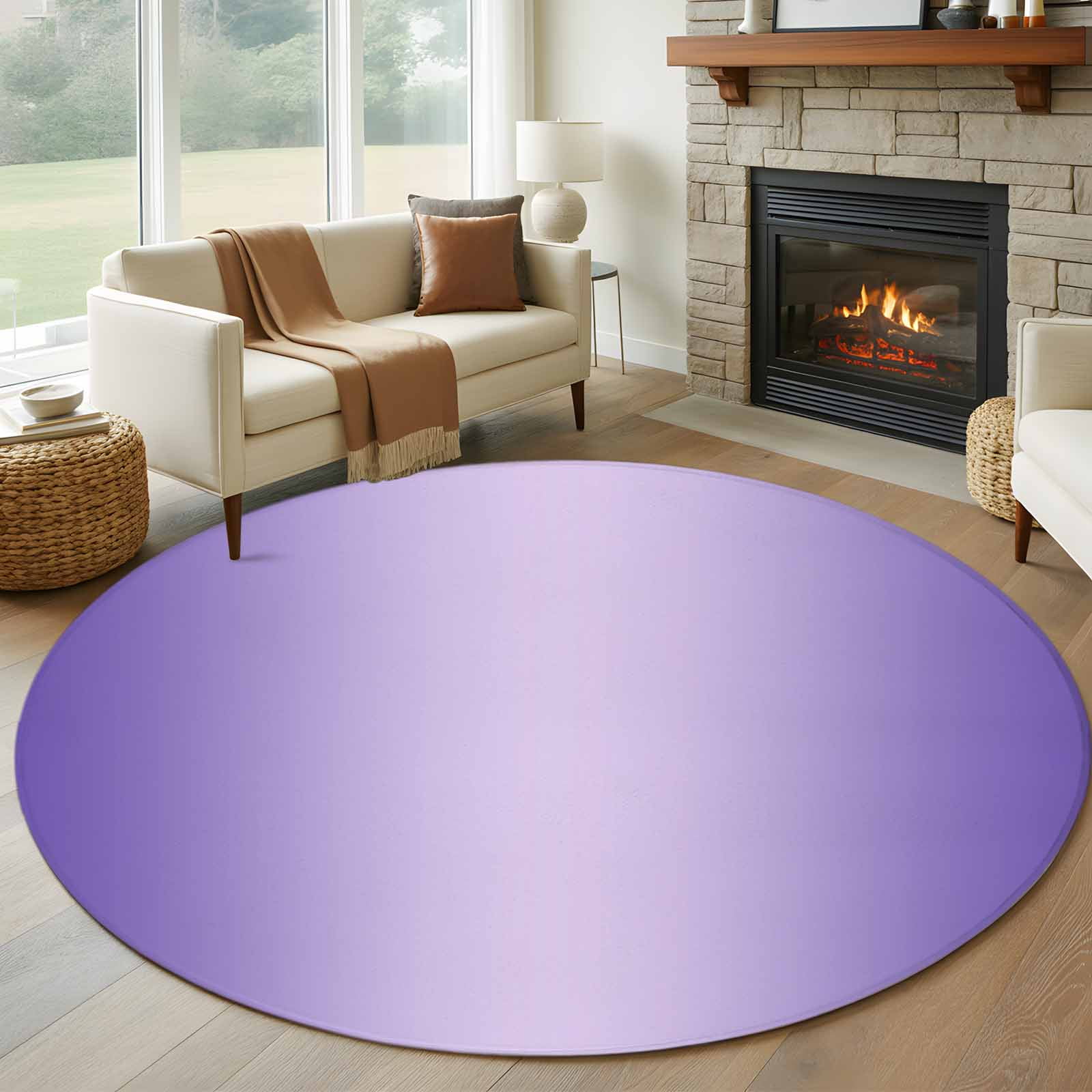 Ombre 6FT Round Area Rugs for Living Room Violet Purple Gradient Ultra-Thin Non-Slip Round Rugs Machine Washable Low Pile Circle Carpet for Bedroom Kitchen Nursery