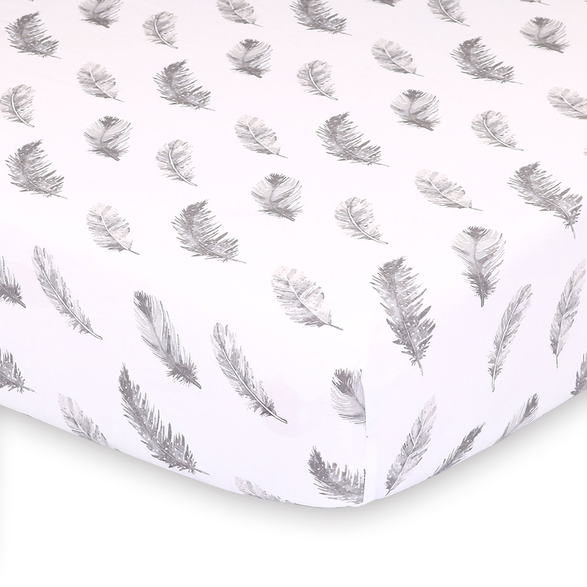 Grey Feathers Cotton Fitted Baby Crib Sheet Farmhouse Collection by