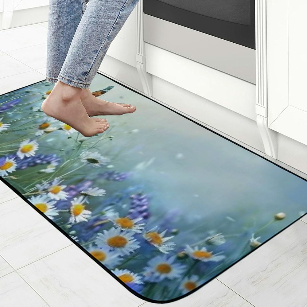 Qinduosi Daisies Door Mat, Butterfly Welcome Doormat Decorative Home Floor Mat,Non Slip Rubber Back and Water Absorption for Outdoor Indoor Entrance Decor 19.68*47.24 in