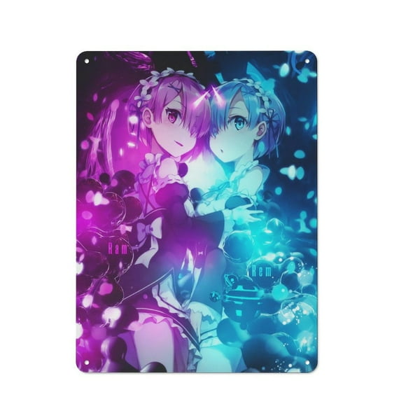 Re Zero Rem And Ram Hanging Picture Tin Hanging Picture Wall Poster Metal Painting Creativity Poster Home Decor Painting Anime Goods Gift 40x30cm