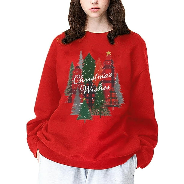 Suéter Gibobby Casual a cuadros con estampado de Árbol de Navidad Rojo XL