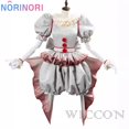 thumbnail image 5 of Disfraz de payaso de película Pennywise, disfraz de Cosplay con cambio de género, disfraz de Lolita de terror para Halloween, vestido de fantasía para mujer, conjunto completo para fiesta de carnaval, 5 of 5