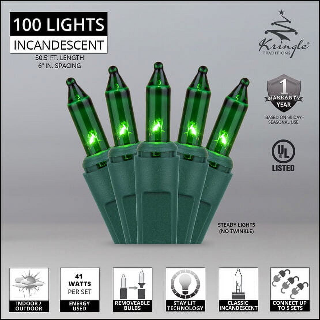 Kringle Traditions 100-Ct Christmas Halloween St Patricks Day Green Mini Light Set - 50' Green Wire