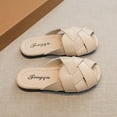 thumbnail image 6 of Xfvqtps Girls Slippers Cute Weave Hollow Out Peep Toe Flat Bottomed Soft Sole Comfortable Breathable Non Slip Beach Leather Slipper Beige, 6 of 9
