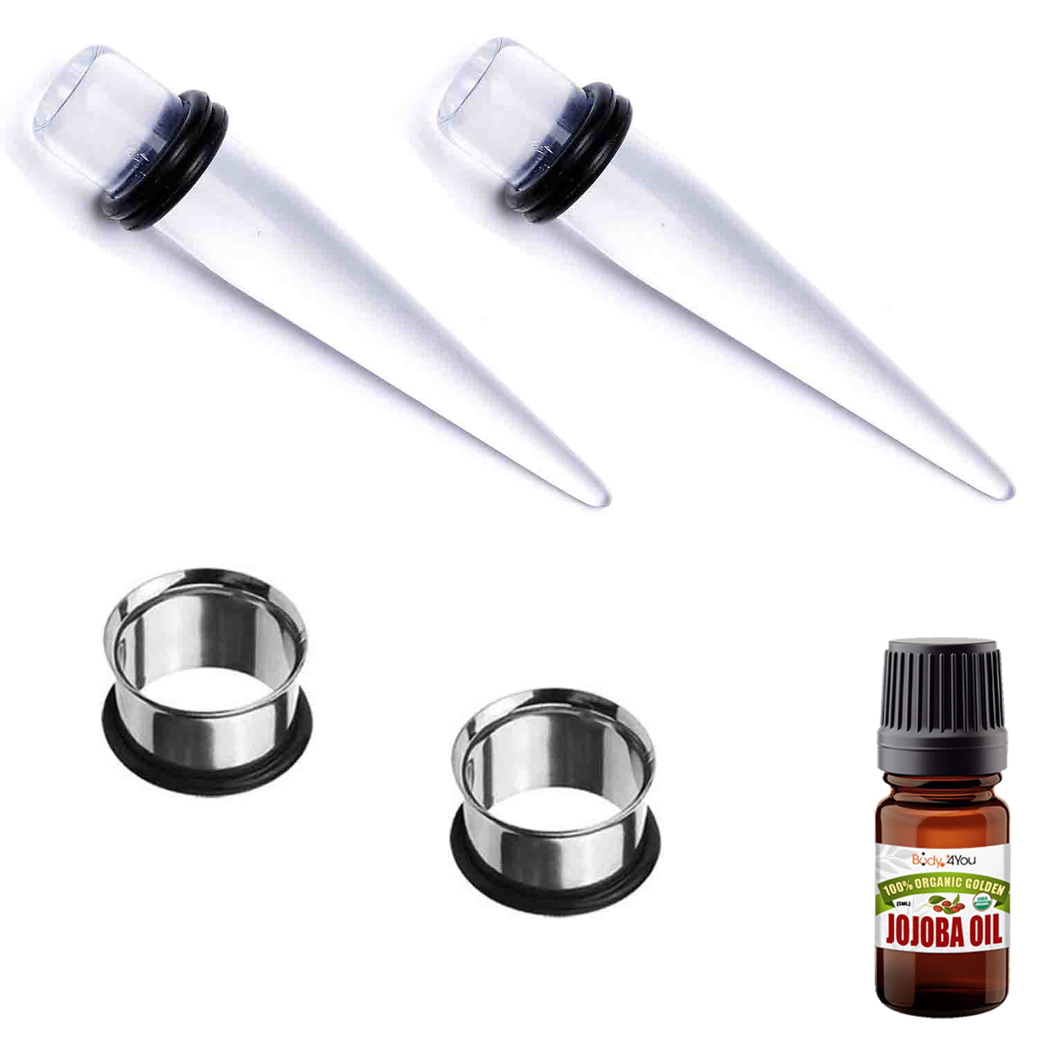 3mm Gauges Kit 4 Pieces Acrylic Black Tapers with Plugs Steel Single Flared Tunnels 8G Stretching Kit