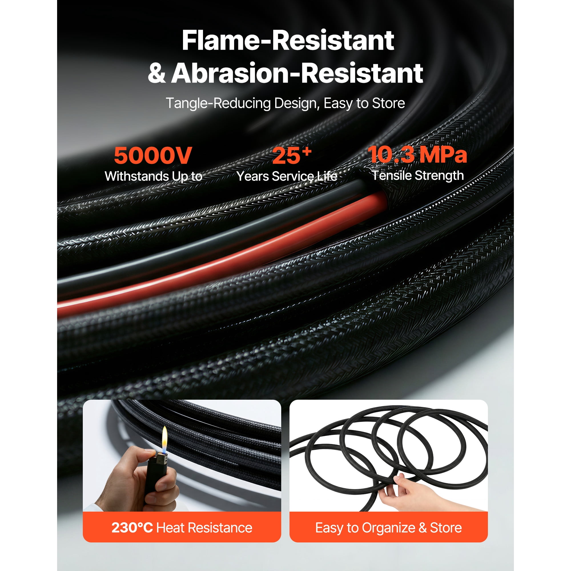 KFFKFF 50FT Solar Panel Extension Cable, 10 AWG, Durable Wire with Flame-Resistant Protective Sleeve, Male and Female Connectors, IP67 Waterproof, Suitable for Outdoor Use in Automotive
