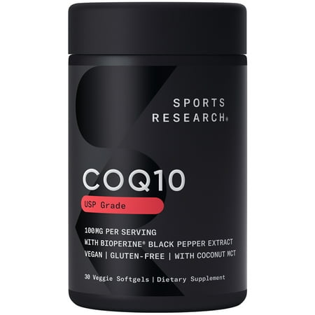 Sports Research® CoQ10 100mg Enhanced w/ Coconut Oil & Bioperine Vegan Certified (30 Softgels)