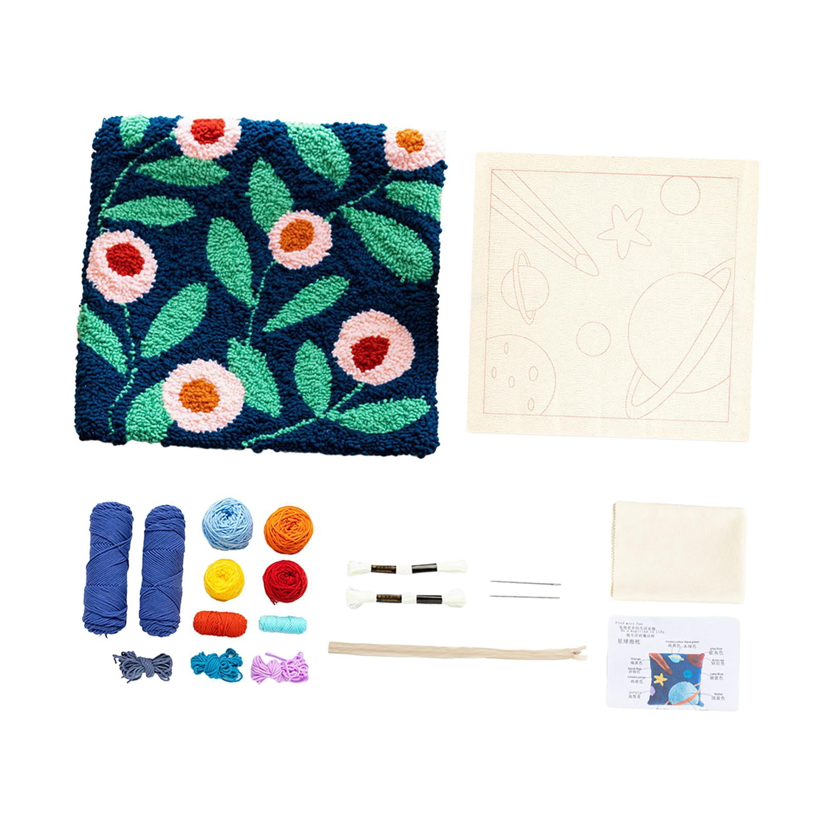 Tachiuwa Punch Pillow Cover Pillow Case Crochet yarns with Basic Tool Cover Embroidery for Beginners Rug Carpet Blue