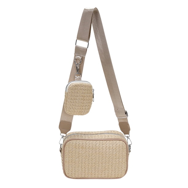 Bolsa bandolera tejido a mano de moda de hombro de paja simples para el trabajo (caqui) JShteea Para Estrenar