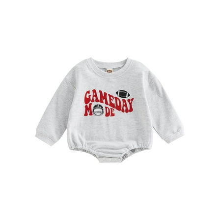 

Jkerther Baby Boys Autumn Casual Romper Gray Long Sleeve O Neck Letter Rugby Print Romper