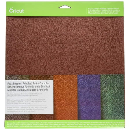 Black Pebble Leather - Pebbled Faux Leather, Patina Sampler, 5 sheets 12 in. X 12 in. Pebbled faux leather in black, cafe, copper, sapphire, and peacock By Cricut