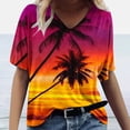 thumbnail image 2 of ZQGJB Hawaiian Shirts for Women Trendy Summer Tropical Palm Tree Graphic Short Sleeev Casual V Neck Tee Shirt Top Loose Baggy Tshirt Blouse Hot Pink S, 2 of 5