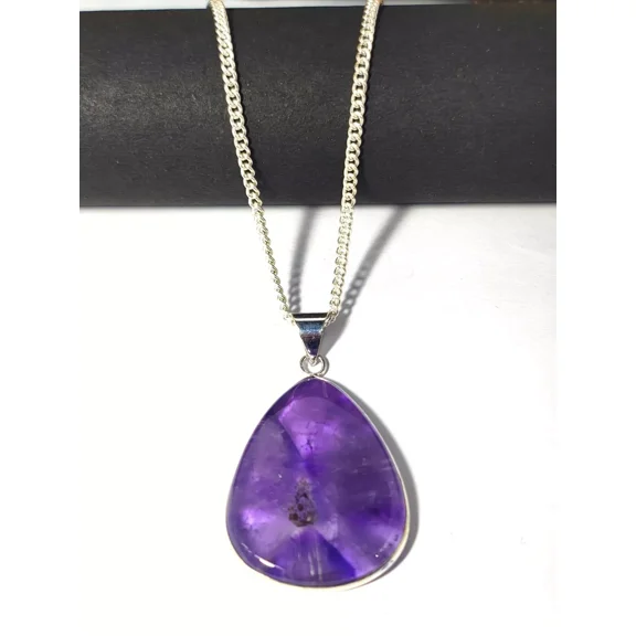 ROYALGEMSTONE Natural Amethyst Teardrop Pendant Necklace, Sterling Silver Chain Purple Crystal