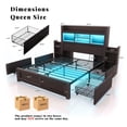 thumbnail image 3 of VanAcc Queen Size Bed with 49.6" Bookcase Headboard, Dual Side Storage Racks, 4 Drawers, RGB LED Lighting, Charging Station, Black Finish, 3 of 9