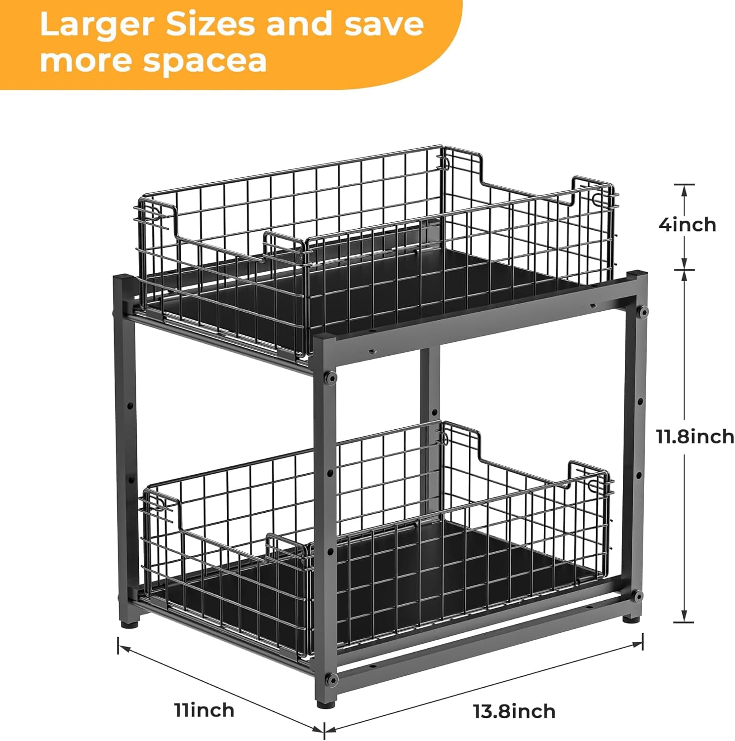 Under Sink Organizer 2-Tier Pull Out Cabinet Storage Rack for Kitchen Bathroom Spice Rack Sliding Drawers Shelves Pack of 2
