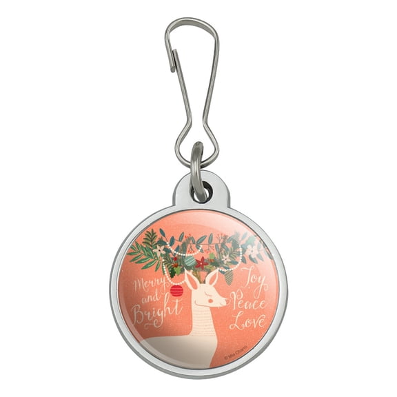 Christmas Deer Merry Bright Joy Peace Love Jacket Handbag Purse Luggage Backpack Zipper Pull Charm