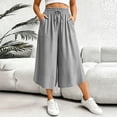 thumbnail image 2 of VBVC Women's Drawstring Wide Leg Capri Pants , Summer Curved Hem Culottes For Women , Ladies' Loose Fit Cropped Trousers with Pockets,Gray,S-3XL, 2 of 10