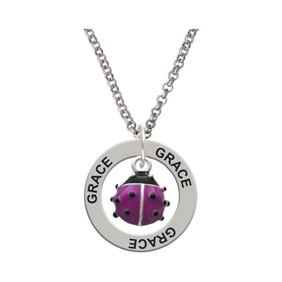 Mini Hot Purple Ladybug Grace Affirmation Ring Necklace