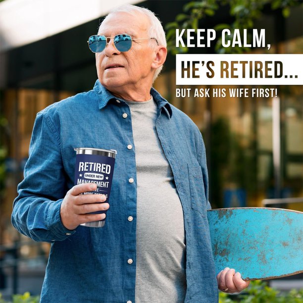 Retirement Gifts for Men - Funny Retired Gifts for Men, Husband, Dad,  Coworker, Boss, Friends - 2025 Happy Retirement Gag Gift, Cool Party Idea  Decorations - 20oz Navy Tumbler Cup With Gift