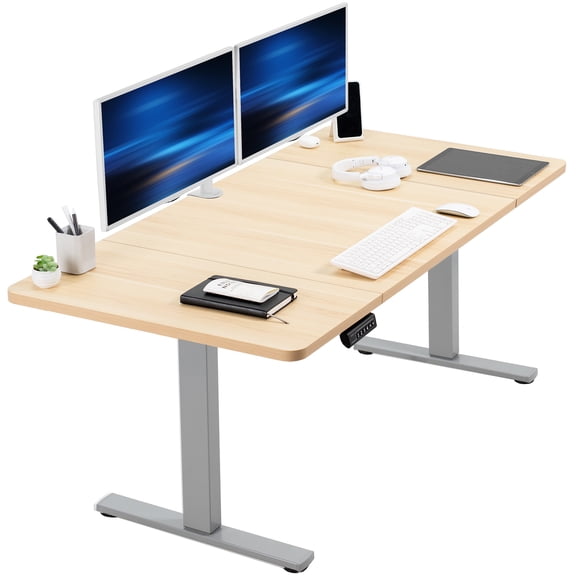 VIVO Electric 60” x 30” Stand Up Desk Workstation, Light Wood Top, Gray Frame