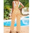 thumbnail image 3 of Overalls for Women Loose Fit Jumpsuits Fashion Checkered Straight Leg Pants Stretch Bib Coveralls, 3 of 9