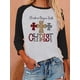 thumbnail image 4 of Camiseta Mezcla de algodón Tops de cuello redondo Manga 3/4 Camiseta holgada informal Ropa interior navideña, Negro, L Sweethay AP003793-03, 4 of 6