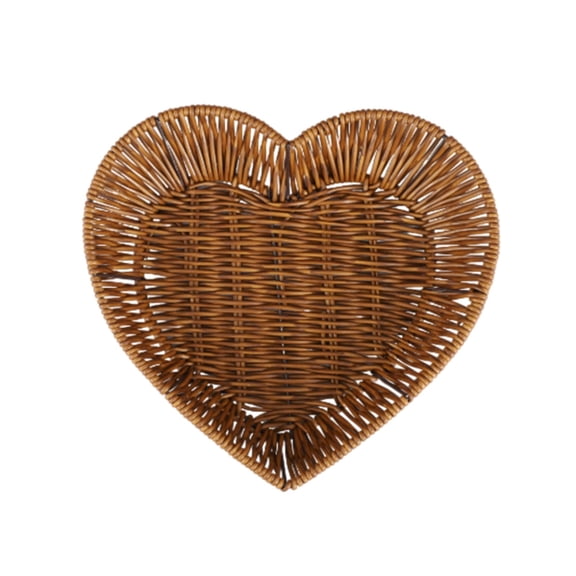 Egooesam Heart Shaped Rattan Woven Basket Wicker Bread Basket Gift Basket, Handwoven Storage Basket, Decorative Serving Tray for Kitchen Dining Table Fruit Snack Storage
