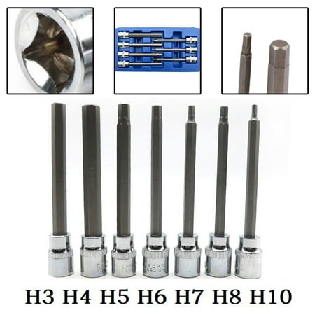 

7 Pcs 3/8 Drive Extra Long Hex Socket Adapter Bit Set H3 H4 H5 H6 H7 H8 H10 110mm