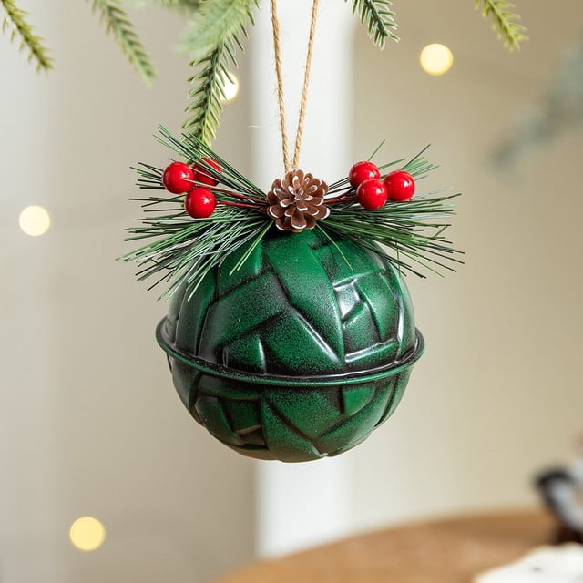 Adornos navideños de hierro vintage | Decoración rústica de hierro forjado para árbol | Juego de 3 en rojo, verde y gris | Colgante de 8 cm para guirnalda de repisa de árbol