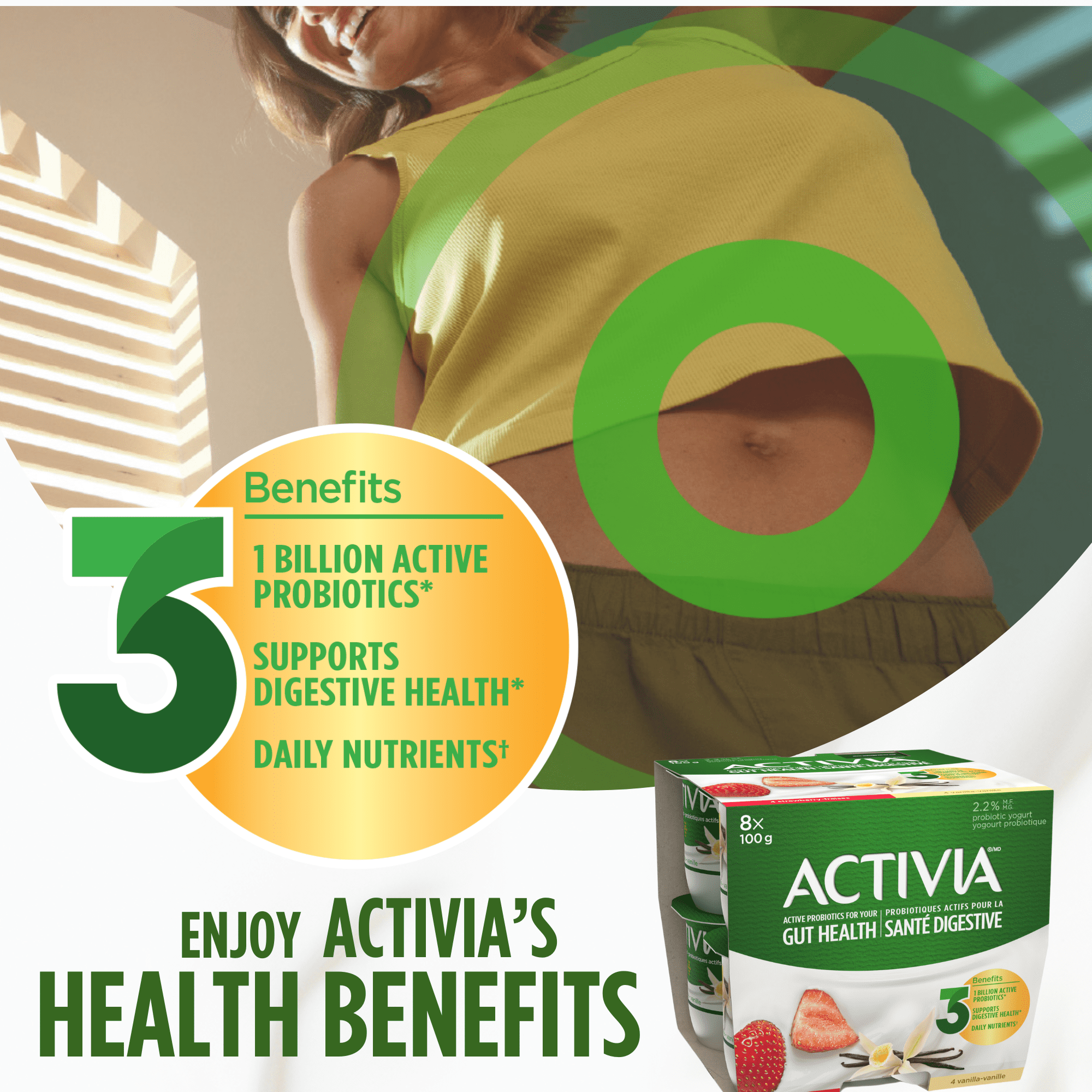 Activia Probiotic Yogurt, Strawberry/Vanilla, 8 x 100 g