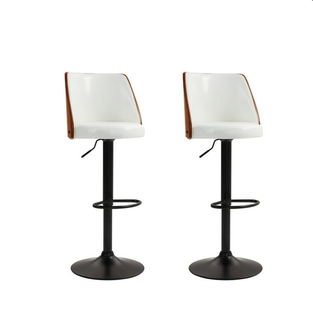 Set de 2 Bancos de Bar Barra Cocina Ajustables Giratorios | Asiento Acolchado Blanco con Base Negra