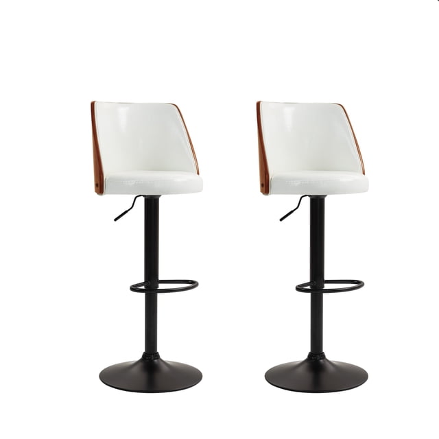 Set de 2 Bancos de Bar Barra Cocina Ajustables Giratorios | Asiento Acolchado Blanco con Base Negra