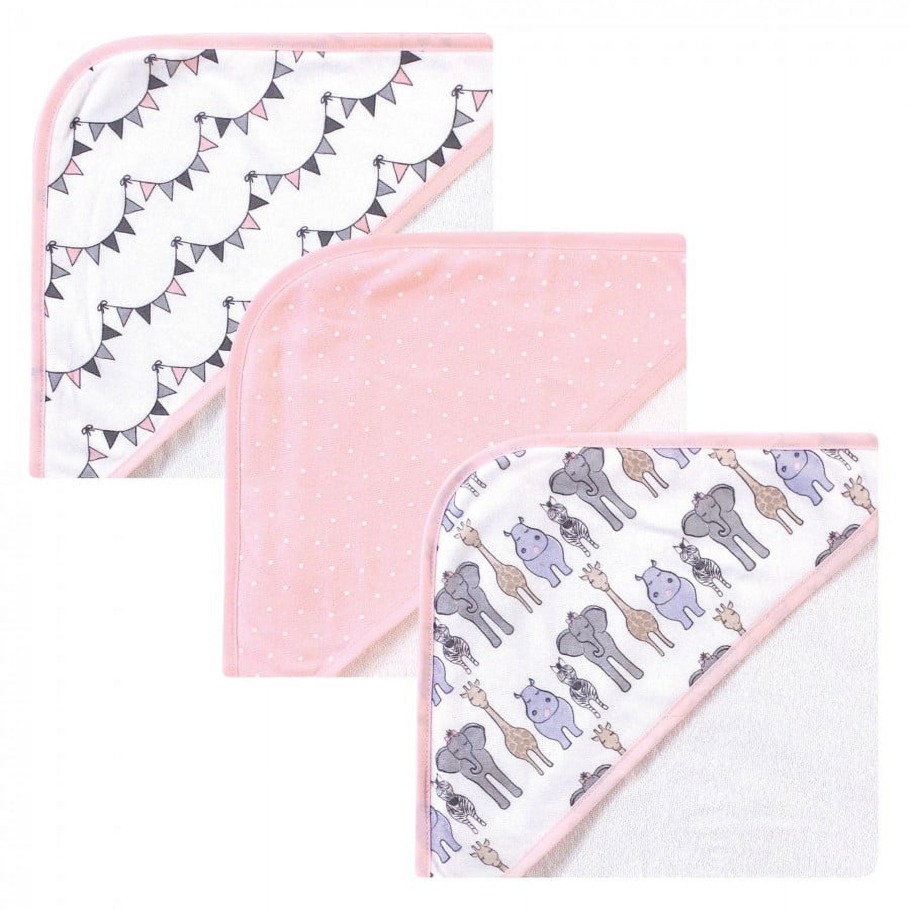 Hudson Baby Infant Girl 6Pc Cotton Rich Hooded Towels Bundle Set, Fox Pink Safari, One Size