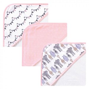 Hudson Baby Infant Hooded Towels, Pink Safari, 3 Pack