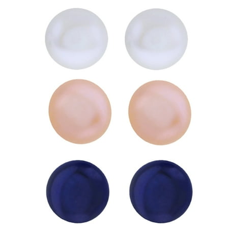 Set of 3 Multi-Color Cultured Freshwater Pearl Stud Earring & Silver Posts (6mm)