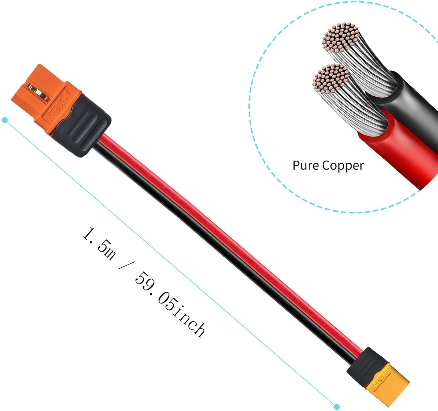 XT60i to XT60 Male Cable 10AWG Solar Charging Cable XT60i-F Extension Cable Solar Cable Compatible for Ecoflow Portable Power Station Solar Generator 5FT