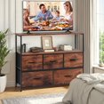 thumbnail image 7 of OCHAPA 5-Drawer Fabric Storage Tower with TV Stand for Bedroom, Hallway, Entryway, Closet, Steel Frame, Wood Top, Easy Pull Handle,Adjustable Feet, Black, 7 of 7