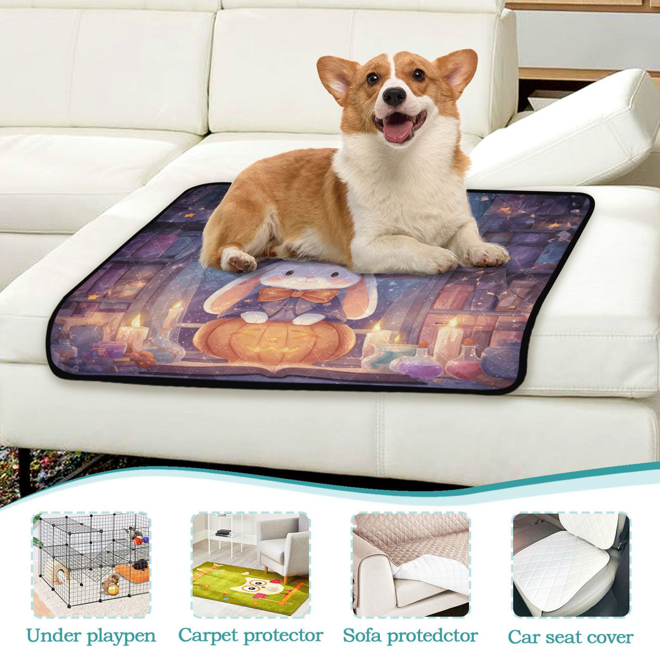 Qxltty Pumpkin Bunny Cat litter Pads Pet Set of 3 Diaper Mats Center Anti-leakage Layer Absorbent Soft and Comfortable
