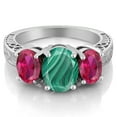 thumbnail image 2 of Gem Stone King 4.20 Ct Oval Green Malachite Red Created Ruby 925 Sterling Silver Ring (Size 6), 2 of 3